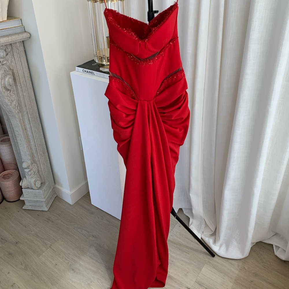 Red Strapless Gown